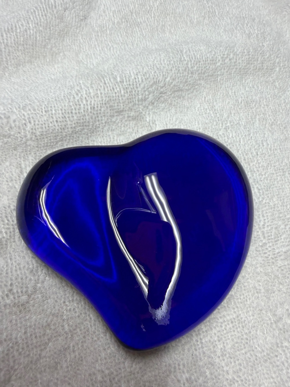 Tiffany & Co. Elsa Peretti Cobalt Blue Glass Heart Paperweight. Stamped.
